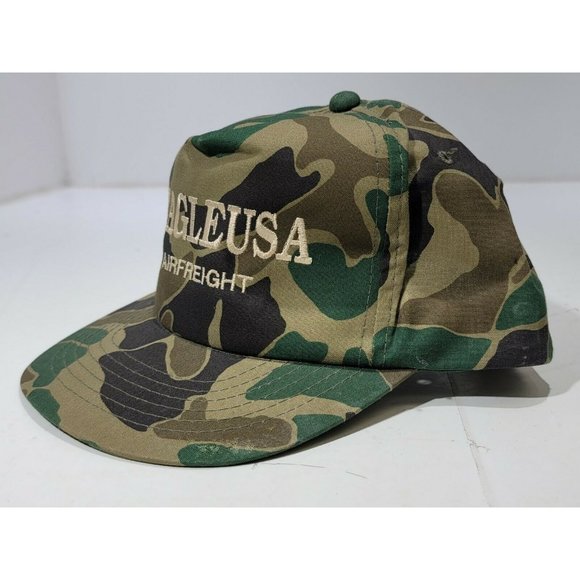 Vtg Young'an Eagle USA AirFreight Embroidered Green Camo Snapback Trucker Hat - Picture 6 of 10